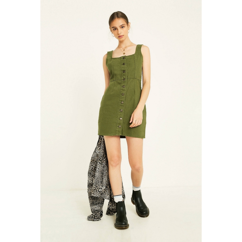 Urban Outfitters | Button-Through Denim Mini Dress Green Nwot